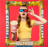 Kit de fournitures pour événements d'anniversaire sur le thème des stars du cinéma hollywoodien, soirées sur le tapis rouge, avec accessoires photo en papier et cadres gonflables pour selfies