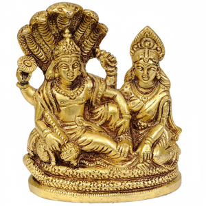 ประติมากรรมทองเหลือง4นิ้วทำด้วยมือของ lakshmi-vishnu นั่งอยู่บน sheshnag ทำในอินเดียสำหรับให้เป็นของขวัญ - Product Image 1