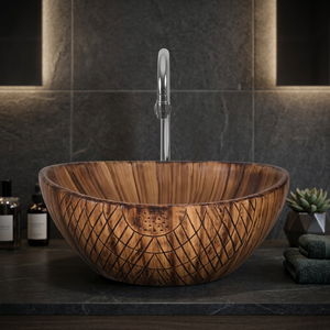 Lavabo de table de forme ronde imprimé en noir et blanc évier de salle de bain en céramique moderne sous le comptoir pour une utilisation sur le comptoir - Product Image 3