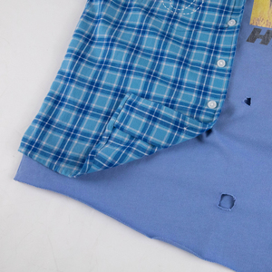 Camisa de Franela Vintage a Cuadros de Manga Larga Estilo Waffle Casual para Hombre, con Bordado y Estampado, 100% Algodón, Cuello Camisero, Talla Grande - Product Image 5