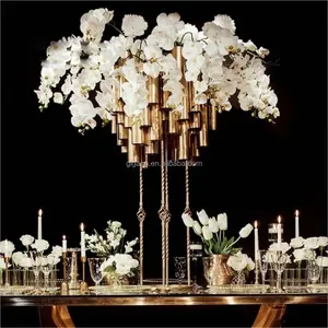 GIGA Luxury new type gold iron artificial flower wedding decoration 80cm kinds centerpiece and tall vases