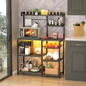 Support de boulangerie avec cordes lumineuses LED Support de four à micro-ondes Étagère de rangement de <span class=keywords><strong>cuisine</strong></span> Panier en fil métallique 10 crochets Porte-épices - Product Image 2