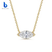 Collier en or 14 carats avec diamant de laboratoire 1 carat, collier simple en or pour femmes, coupe marquise