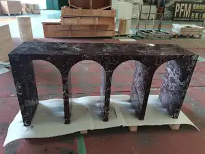 SHIHUI אבן ריהוט מסדרון קונסולת שולחן שיש מבטא קשת סוף אירופאי מינימליסטי סגנון Rosso Levanto שיש קונסולת שולחן