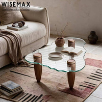 Table basse WISEMAX FURNITURE de style Wabi-sabi avec base en bois et plateau en verre trempé pour hôtel, restaurant, café, bureau, villa