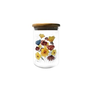 Glass Spice Jar with Bamboo Lid OEM Food Storage Glass Bottle with Fancy Paper Wholesale Kitchen Storage Containers