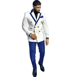 <span class=keywords><strong>Smoking</strong></span> da <span class=keywords><strong>Uomo</strong></span> Doppiopetto su Misura Bianco con Risvolto a Punta Personalizzato Vestito Slim Fit per Testimoni Set Casual - Product Image 5