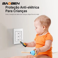 BAOBEN 4*2 Prise murale double USB Type C en verre trempé blanc, norme brésilienne, interrupteur lumineux, Suisse 10A 20A