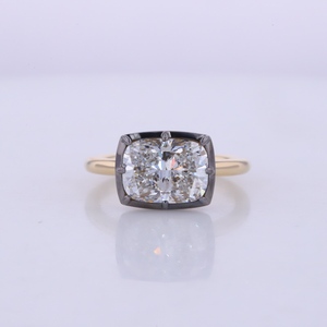 3 Carat Elongated Cushion Cut Lab Grown Diamond Engagement Ring 18K Yellow gold bezel black gold plated ring - Product Image 1