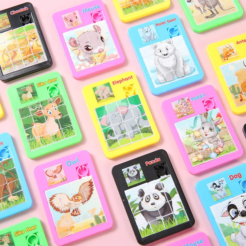 Montessori Educational Classic Learning Game Mini Animal Sliding Word Grid Plastic 12 Pc Jigsaw Puzzle Toys For Kids Boys Girls