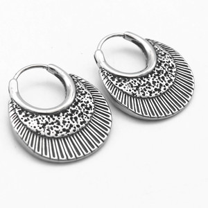 yunnique Tibetan Silver Huggie Earrings Geometric Design Circular <b>Ring</b> Unisex Jewelry - Product Image 3