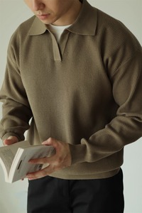 Vente en gros de chemise à col polo en tricot de cheveux personnalisés pour hommes, haut de pull respirant de base décontracté à manches longues pour hommes - Product Image 5