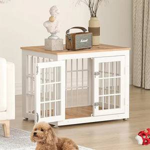Cage pour chien <span class=keywords><strong>en</strong></span> bois massif écologique, design respirant et ventilé, fermeture à bouton avec zone de toilette séparée pour animaux de compagnie d'intérieur - Product Image 1