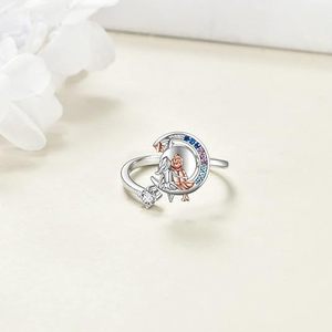 Silver Plated Rotating Charm Jewelry Colored Zircon Moon Girl Star Rotating <b>Ring</b> for Women Anxiety <b>Stress</b> Relief Fidget <b>Ring</b> - Product Image 3
