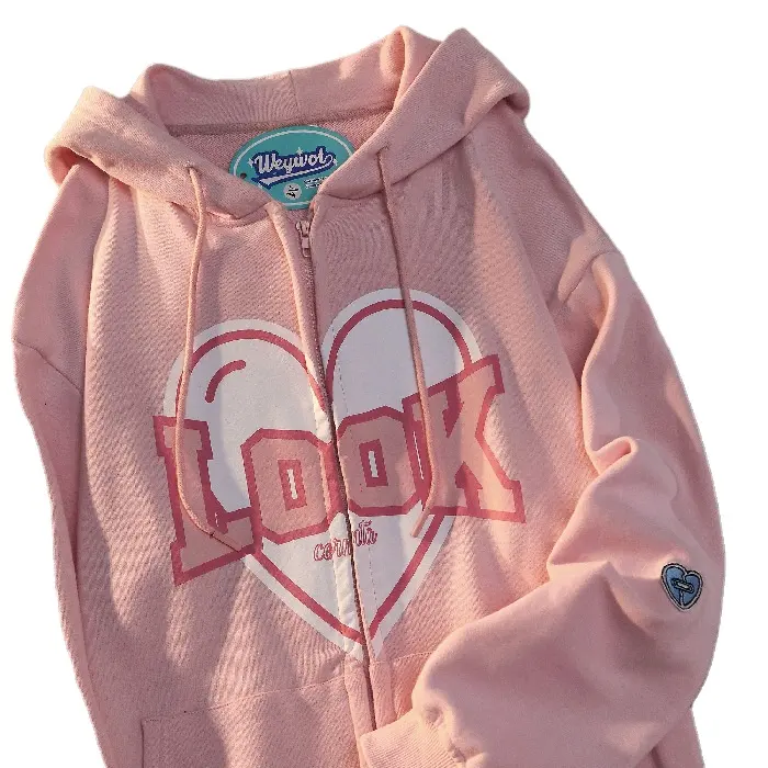 oversized vintage hiphop soft wholesale plain custom logo full zip up hoodie pink