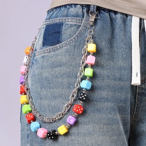 Colorful Dice <b>Waist</b> <b>Chain</b> Double Layer Metal <b>Chain</b> For Pants Unisex Fashion Accessory Casual Geometric Design Zinc Alloy - Product Image 2