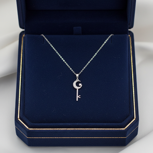 Collar con Colgante de Diamante Natural Real en Oro Blanco Sólido de 18K, Diseño Moderno en Forma de Luna, Brillante y de Moda - Product Image 5