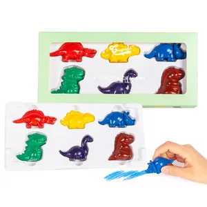 Paintyou Set Krayon Plastik Hewan Kartun 3D Bentuk Dinosaurus Lucu Penanda Berwarna Anak-anak Grosir 6 Warna