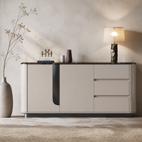 Console contemporaine pour hall d'entrée avec rangement, meuble en MDF laqué, plateau en pierre microcristalline et base en acier gris