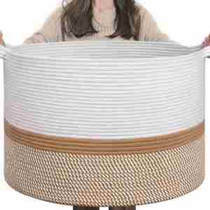 <b>Large</b> Cotton Rope <b>Basket</b> Decorative Woven Blanket <b>Storage</b> Nursery Hamper for Living Room Boho Toy <b>Storage</b> & Toy Box for Kids - Product Image 1
