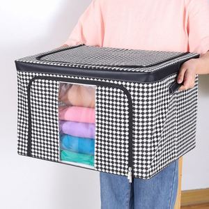 New Design Houndstooth Oxford Fabric Folding Steel <b>Frame</b> Organize Storage Bins with Window - Product Image 4