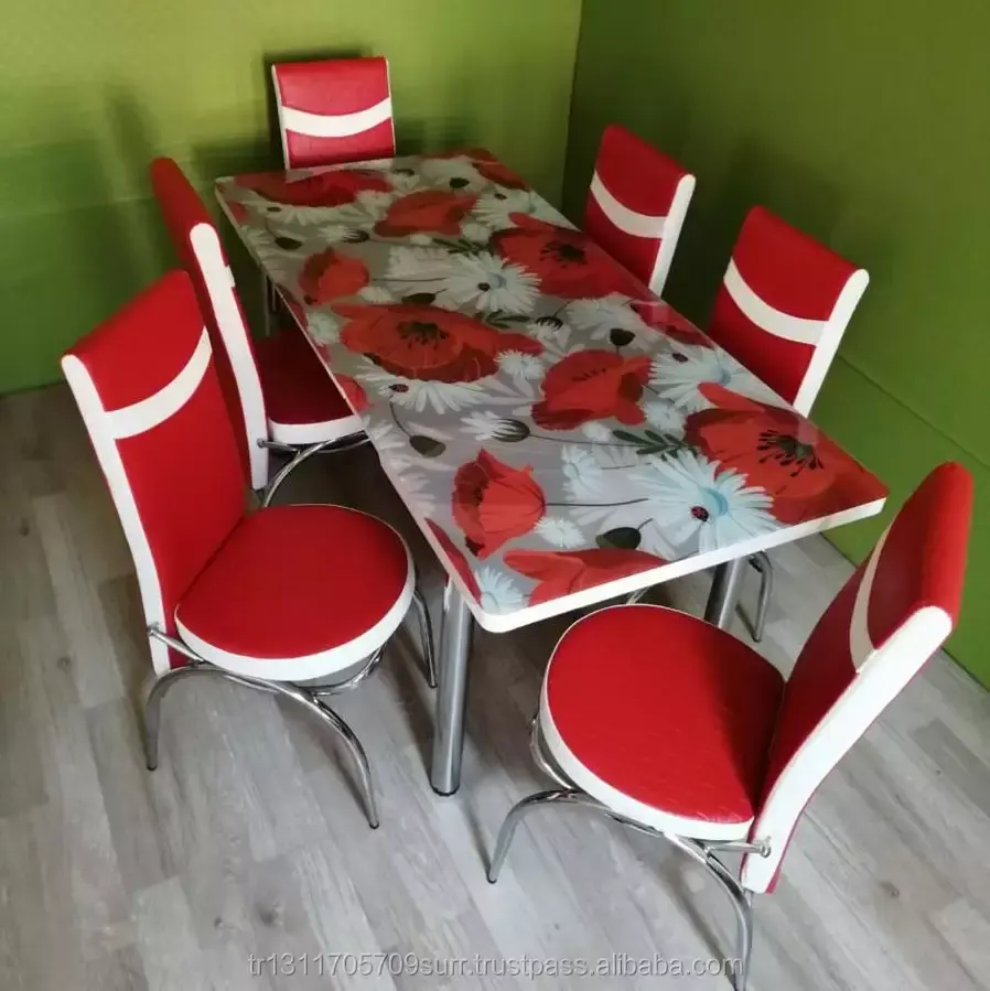 Table à manger en verre sculpté, meuble de luxe, Base en métal argenté, ensembles de Table à manger économiques avec chaises, offre spéciale