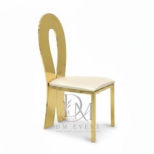 Chaise de mariage ovale à dossier perforé en acier inoxydable doré avec coussin blanc pour banquets et événements hôteliers – Vente en gros de sièges - Product Image 3
