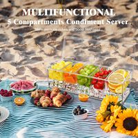 Meilleures ventes : Distributeur de condiments transparent à 5 compartiments avec couvercle, bac à glaçons et support pour garnitures, pour la maison, la cuisine, les buffets et les brunchs