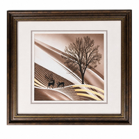 Tableau imprimé sur toile avec texture de grès, motif cerf et paysage naturel, avec cadre PS, style Lodge