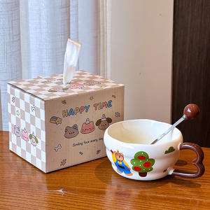 Taza de cerámica Zuo Mu Creamy Bear con cuchara, apta para microondas, resistente al calor, taza de café de dibujos animados para desayuno, leche, regalo. - Product Image 5
