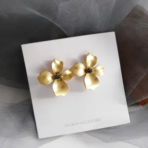 Vershal A2-24 Fashion Korean Gold Flower 925 Silver Needle Stud Earrings French Elegant Jewelry