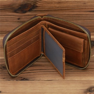 Boshiho Men's Crazy Horse Genuine Leather RFID Blocking Credit <b>Card</b> <b>Holder</b> <b>Wallet</b> Zipper Coins Pocket Money Clip - Product Image 5