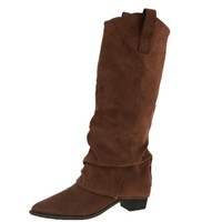 Bottes mi-hautes pour femmes, neuves, en daim, à bout pointu, grande taille, talon épais, plissées, en cuir véritable, style rétro, à talon moyen, tendance
