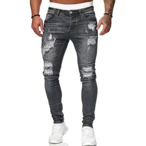 Venta al por mayor de los hombres rasgados <span class=keywords><strong>Slim</strong></span> <span class=keywords><strong>Fit</strong></span> <span class=keywords><strong>Skinny</strong></span> Denim Lápiz Pantalones Jeans desgastados Hommes Pantalones - Product Image 3