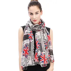 Sıcak satış Vintage İngiliz bayrağı baskılı eşarp Union Jack baskı moda eşarp kadınlar klasik ulusal bayrak baskı viskon eşarp