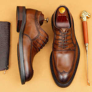 Chaussures habillées en cuir véritable pour hommes de haute qualité, respirantes et antidérapantes, chaussures plates de bureau Oxford légères - Product Image 3