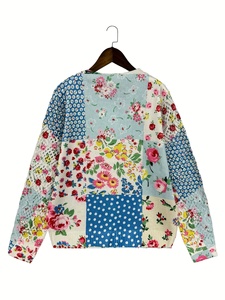 Maglione Vintage con Stampa Floreale e <span class=keywords><strong>Pois</strong></span>, Casual Primaverile, Maniche Lunghe, Scollo a V, 100% Poliestere Traspirante - Product Image 5