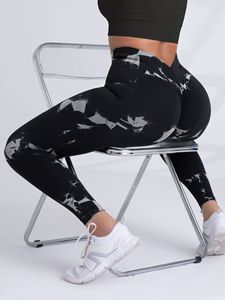 Dropshipping Pantalon de yoga Tie dye Pantalon de fitness pour femme sans couture taille haute européen et américain fesse de pêche - Product Image 3