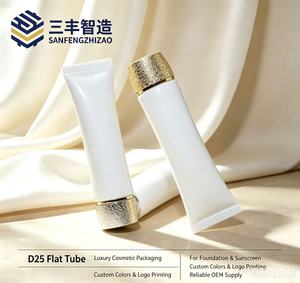 Tubo Cosmético Plano D25 de PE con Logotipo Impreso Personalizado, Tubo Vacío para Base de Maquillaje y Protector Solar con Tapa Decorada con Purpurina - Product Image 2