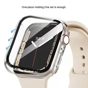 Étui de montre PC personnalisé tendance, protection d'écran en verre trempé transparent anti-rayures 9H pour Apple Watch S10 S11 Ultra 40/42/46/49mm - Product Image 2