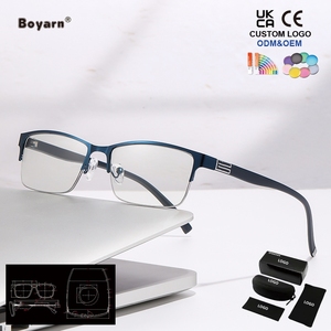 Boyarn Halbrahmen-Myopie-Brille, quadratische Myopie-Brille für Männer und Frauen, Anti-Blaulicht-Myopie-Brille, <span class=keywords><strong>Dioptrien</strong></span> 0 -1,0 bis 6,0 - Product Image 4