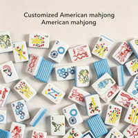 Tuiles de Mahjong Américain Personnalisées en Acrylique Blanc avec Bord Bleu Clair, Motif Floral et d'Oiseaux de Dessin Animé, Jeu de Mahjong pour la Maison et les Fêtes