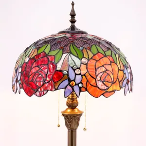 16X64 Pouces Vitrail Debout Lecture Rouge Rose Antique Pole Lampes D'angle Style Tiffany Lampadaire En Gros Usine Lumière