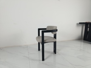 Ghế ăn giữa thế kỷ hiện đại phòng ăn ghế bọc hoặc PU Linen Ghế nhà bếp với cánh tay bằng gỗ và chân tối màu xám - Product Image 4