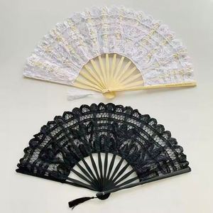 Éventail pliant en bambou de 27 cm avec dentelle blanche pour cadeaux promotionnels et d'affaires (vente en gros) - Product Image 4