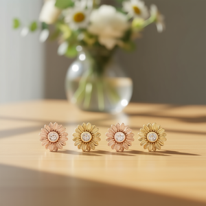 Orecchini a lobo con fiore dorato e zirconi rotondi incastonati a castone, gioielli classici alla moda da donna, idea regalo - Product Image 2