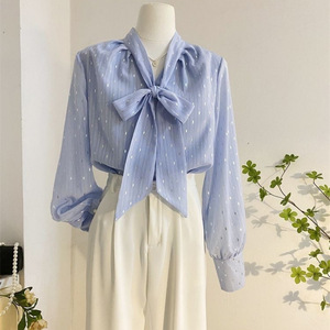 IStapromo Gifts Neck Bow Chiffon <b>Shirt</b> for Versatile Lantern Sleeve <b>Shirt</b> for <b>Women</b> With a Stylish <b>Long</b> Sleeved Top - Product Image 6