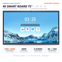 Tableau blanc interactif intelligent OEM 4K 75 86 65 55 pouces double OS Android Windows caméra 48MP 8 Go 128 Go pour conférence et école
