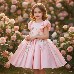 Vestido de Princesa de Lujo Personalizado para Niña 2025 Vestido de <span class=keywords><strong>Boda</strong></span> para Niños Fiesta Niña de las Flores Apliques Hechos a Mano Manga Corta para Fiesta - Product Image 3
