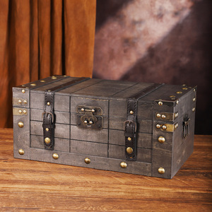 Suo Jun Vintage Wooden <b>Storage</b> Box With Lock Large Capacity Retro Decorative Treasure <b>Chest</b> Household Organizer - Product Image 3